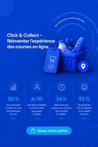 Une femme effectuant ses courses en ligne avec le service click & collect.