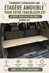Étagère amovible fabriquée pour un Chevy Trailblazer, montrant un rangement organisé.