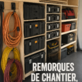 Installation bien organisée sur un chantier, avec des espaces de rangement pratiques et esthétiques.