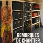 Installation bien organisée sur un chantier, avec des espaces de rangement pratiques et esthétiques.