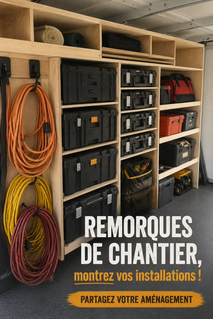Installation bien organisée sur un chantier, avec des espaces de rangement pratiques et esthétiques.