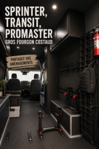 Fourgon Mercedes Sprinter garé sur une route, prêt pour l'aventure.