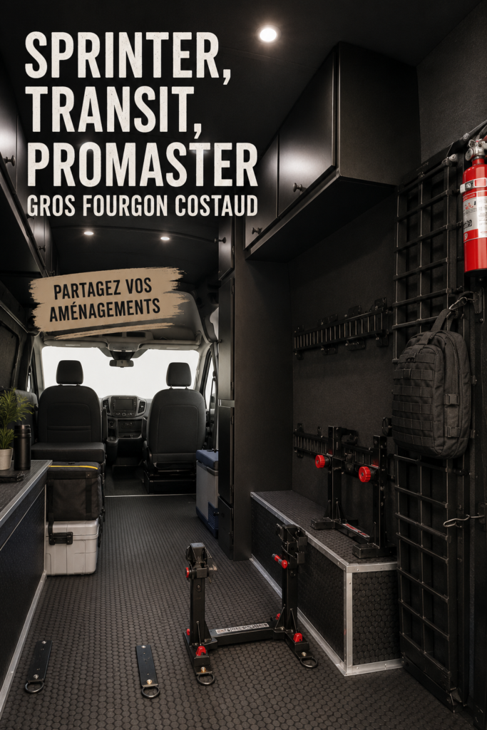 Fourgon Mercedes Sprinter garé sur une route, prêt pour l'aventure.