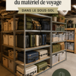 Un sous-sol bien organisé avec du matériel de voyage rangé