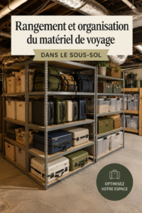 Un sous-sol bien organisé avec du matériel de voyage rangé