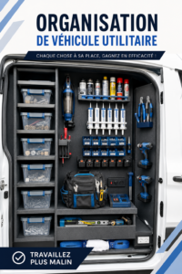 Un van organisé avec des rangements pratiques pour le travail