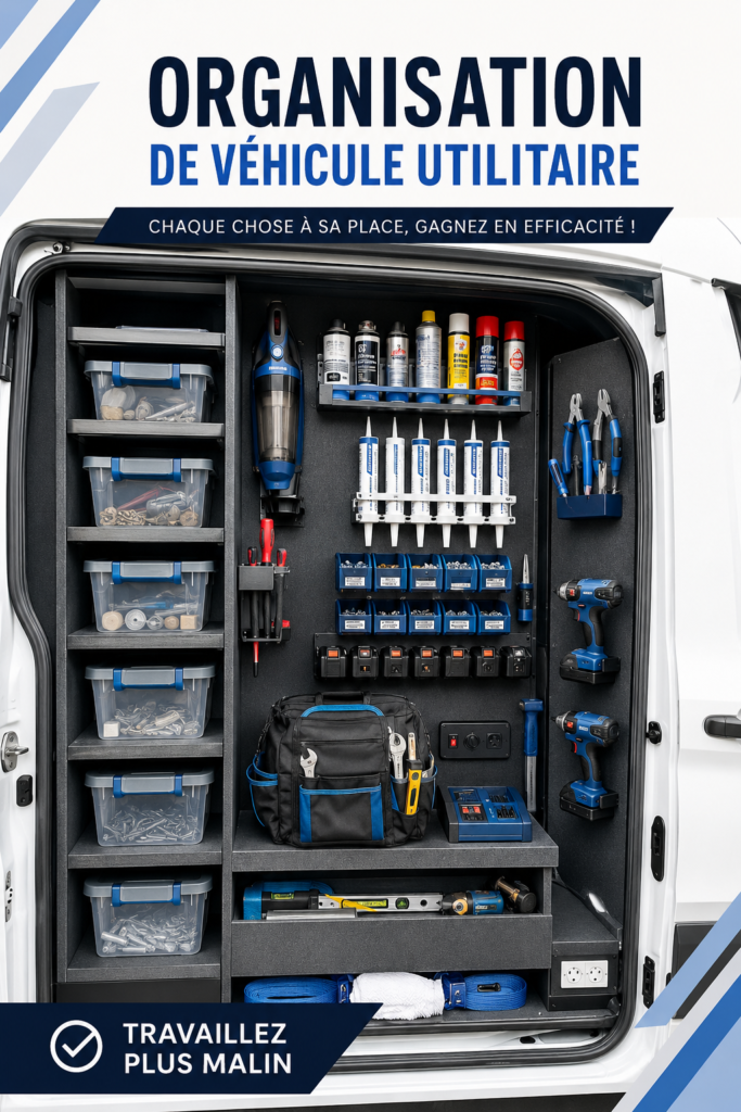 Un van organisé avec des rangements pratiques pour le travail