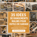 Garage organisé avec des outils et du matériel de jardinage rangé de manière esthétique.