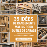 Garage organisé avec des outils et du matériel de jardinage rangé de manière esthétique.