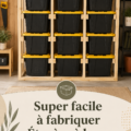 Un rack de rangement tote DIY en bois, décoré dans un intérieur moderne.