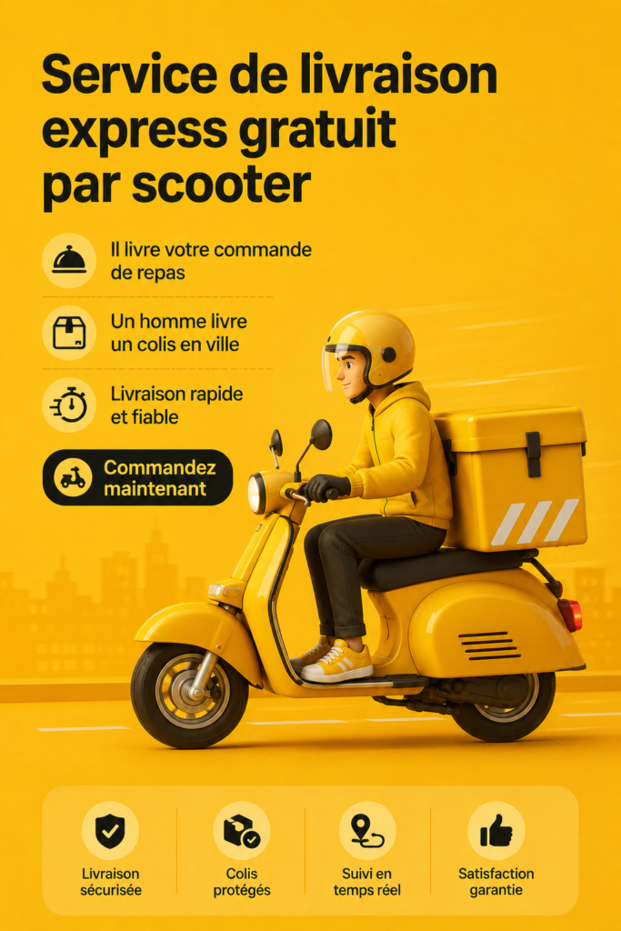 Service de livraison rapide par scooter en action dans une rue animée