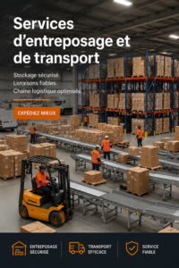 Image d'un entrepôt moderne avec des marchandises bien organisées, représentant des services de stockage fiables.