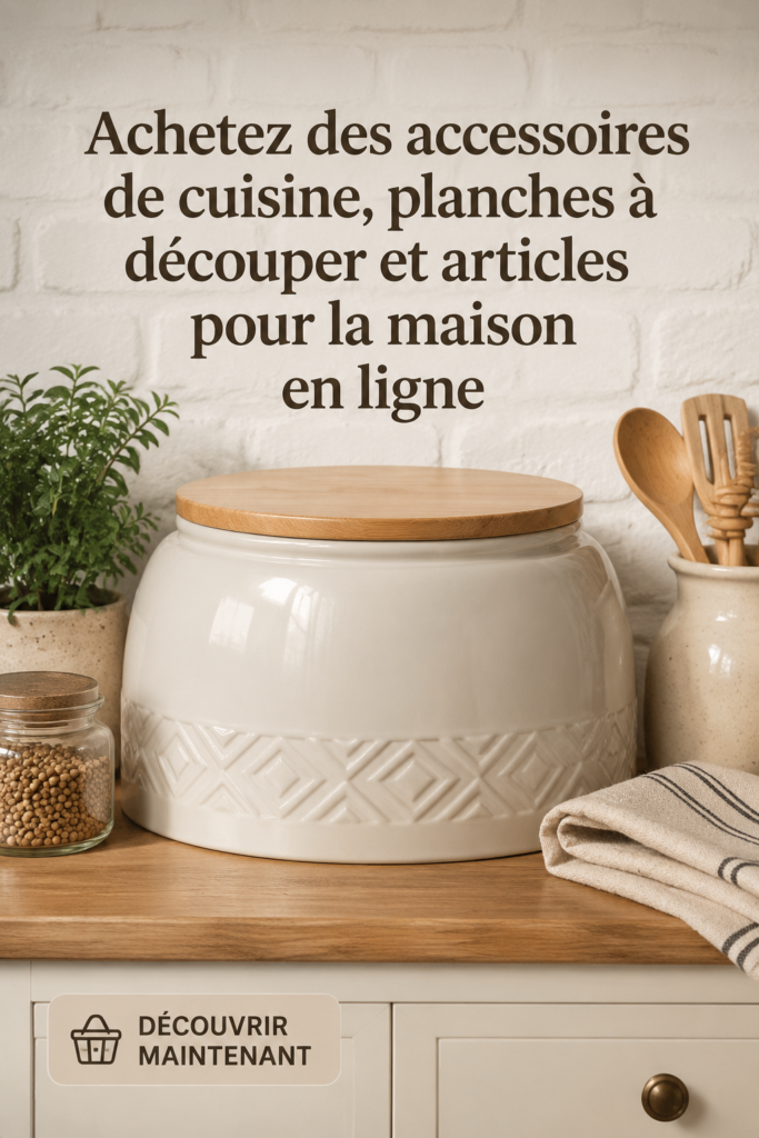 Collection d'accessoires de cuisine moderne avec des planches à découper en bois et en plastique.