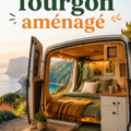Un petit fourgon aménagé, intérieur cosy et pratique pour les voyages.