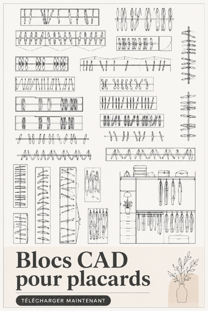 Image d'un plan d'armoire dessiné avec des blocs CAO pour un design intérieur pratique.