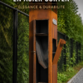 Boîte aux lettres en acier corten moderne devant une maison