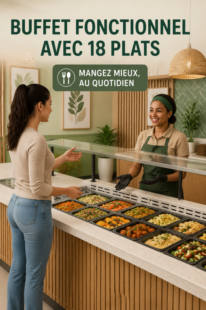 Buffet fonctionnel avec divers plats savoureux et bien présentés.