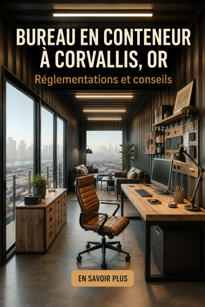 Bureau en conteneur moderne à Corvallis, Oregon, avec une décoration accueillante.