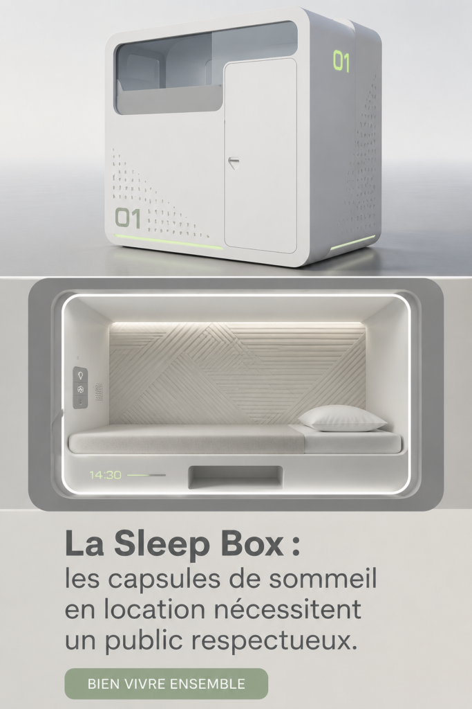 Vue intérieure d'une capsule de sommeil moderne et accueillante.