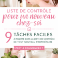 Une femme souriante devant sa nouvelle maison avec une checklist en main, prête à s'installer sereinement.