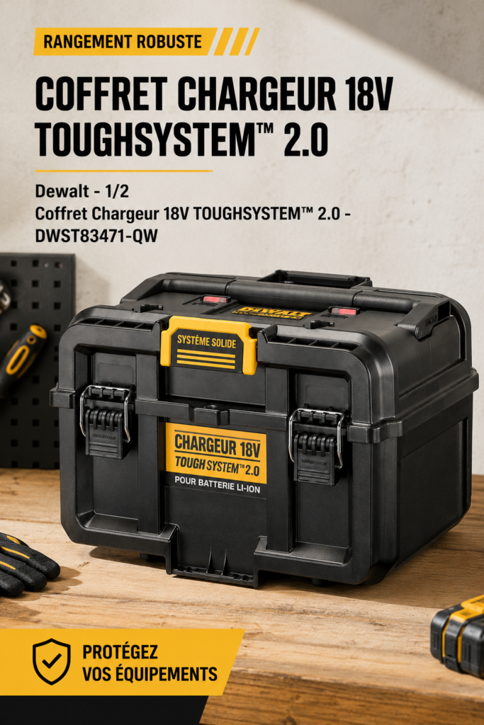Coffret Chargeur 18V TOUGHSYSTEM™ de DEWALT sur un fond de chantier