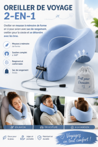 Coussin de voyage en mousse à mémoire pour un confort optimal lors des trajets