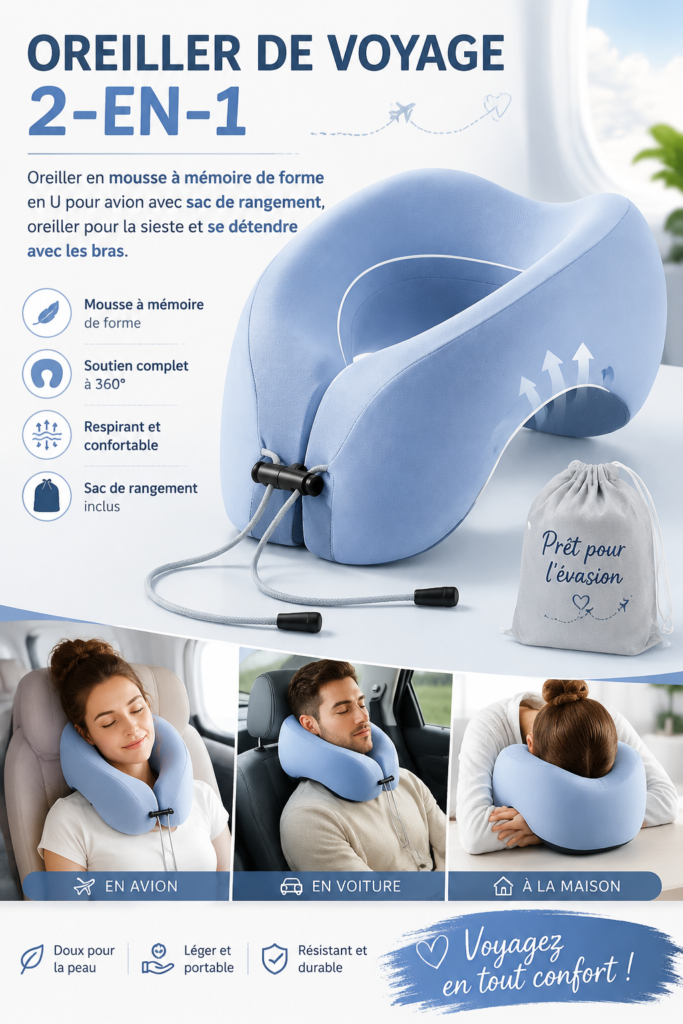 Coussin de voyage en mousse à mémoire pour un confort optimal lors des trajets