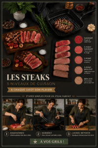 Un steak juteux parfaitement cuit sur une assiette avec des accompagnements.