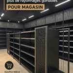 Gondoles élégantes dans une boutique, mettant en valeur les produits