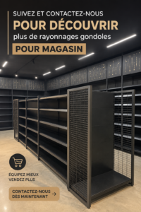 Gondoles élégantes dans une boutique, mettant en valeur les produits