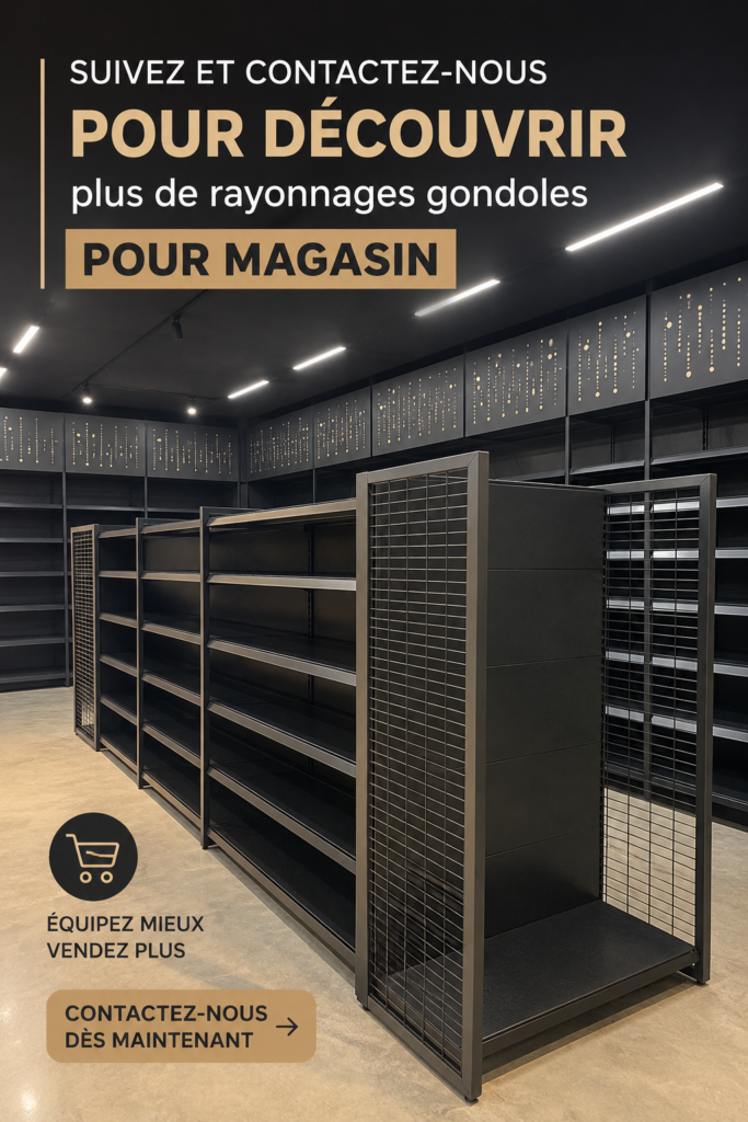Gondoles élégantes dans une boutique, mettant en valeur les produits
