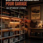 Espace garage bien rangé avec des étagères pratiques pour optimiser le rangement.