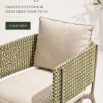 Salon extérieur moderne avec des chaises confortables et des plantes vertes