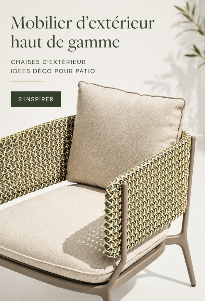 Salon extérieur moderne avec des chaises confortables et des plantes vertes