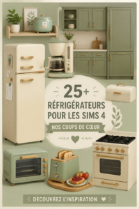 Réfrigérateur design pour Sims 4, représentant un CC moderne et élégant.