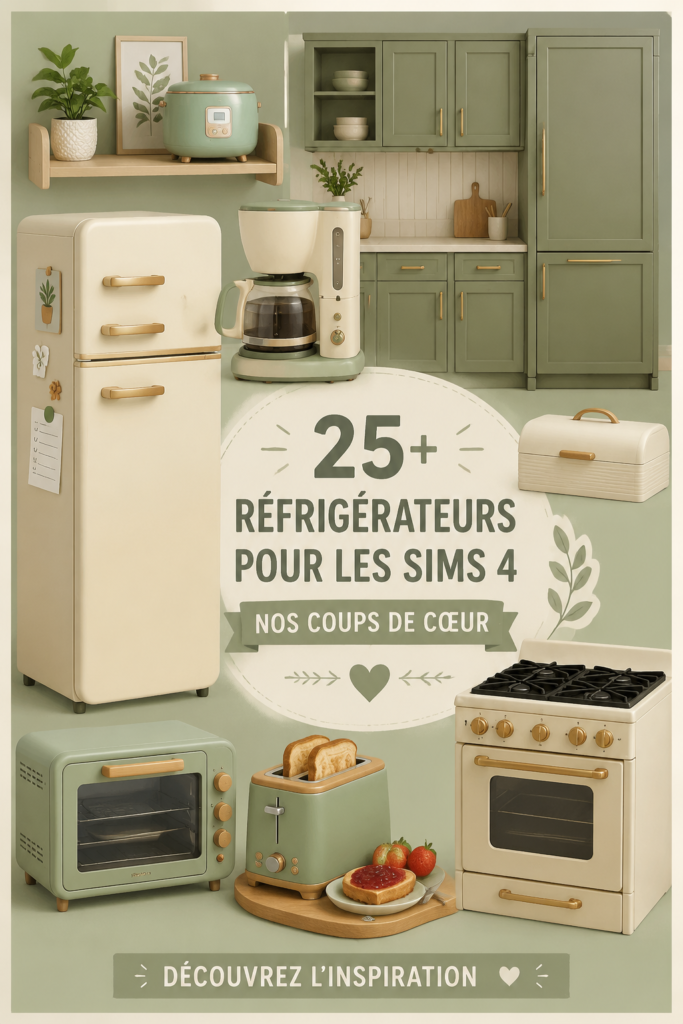 Réfrigérateur design pour Sims 4, représentant un CC moderne et élégant.