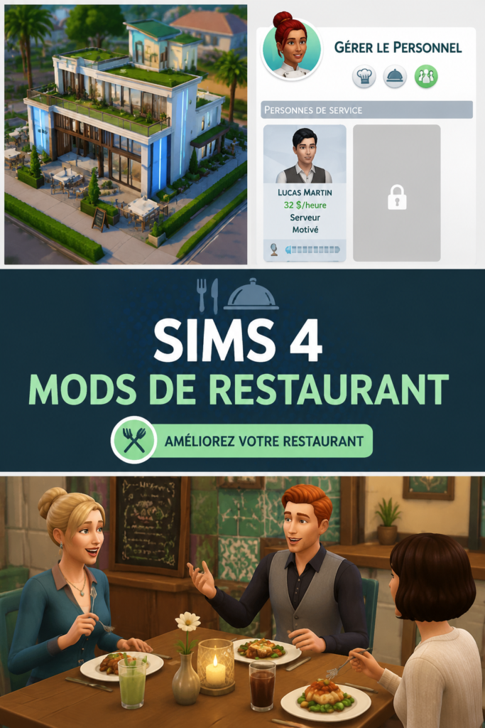 Illustration d'un restaurant prospère dans Les Sims 4 avec des Sims en train de déguster des plats.