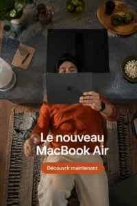 Vue d'ensemble du nouveau MacBook Air sur un bureau moderne, mettant en avant son design élégant.