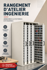 Un atelier bien organisé avec des étagères et des armoires en bois