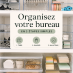 Image d'un bureau organisé avec des fournitures de bureau bien rangées.