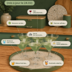 Un plateau à boissons bien organisé avec des verres et des bouteilles décoratives, idéal pour recevoir.