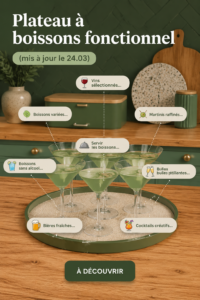 Un plateau à boissons bien organisé avec des verres et des bouteilles décoratives, idéal pour recevoir.