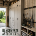 Un garage bien organisé avec des étagères et des boîtes de rangement