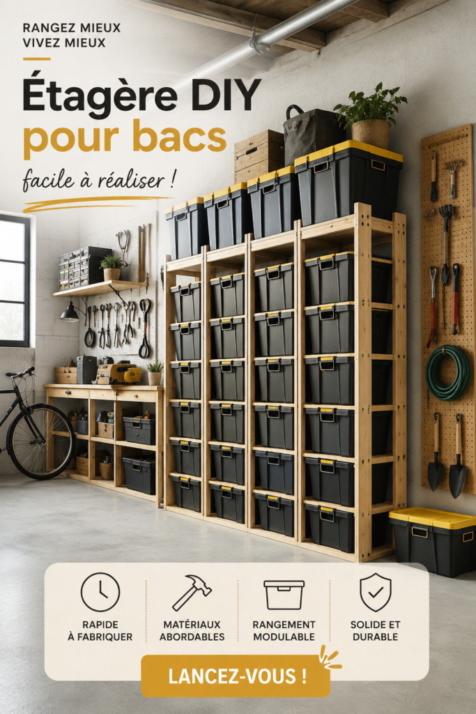 Support de rangement DIY en bois dans une pièce lumineuse.
