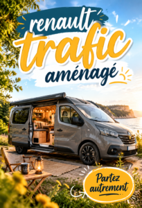 Renault Trafic aménagé prêt pour une aventure en pleine nature.