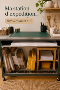 Image d'une station d'expédition bien organisée avec des fournitures de bureau.