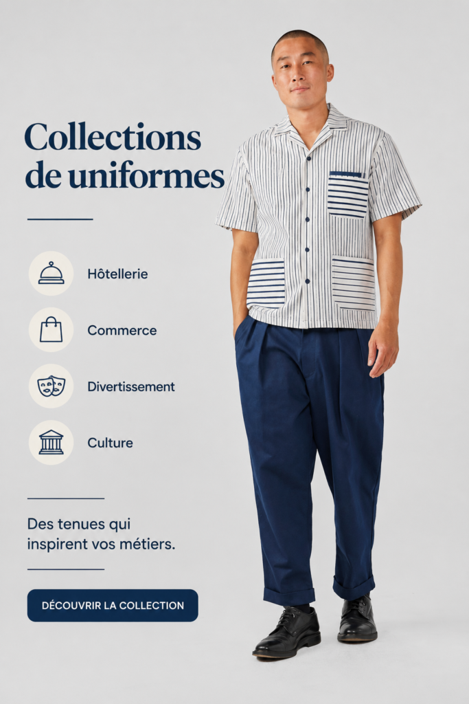 Uniformes modernes pour des équipes professionnelles dans divers secteurs.