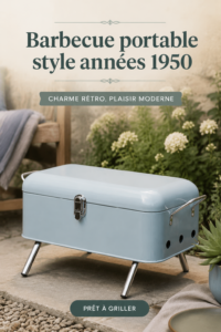 Barbecue portable vintage de Waitrose prêt pour un pique-nique d'été en pleine nature.