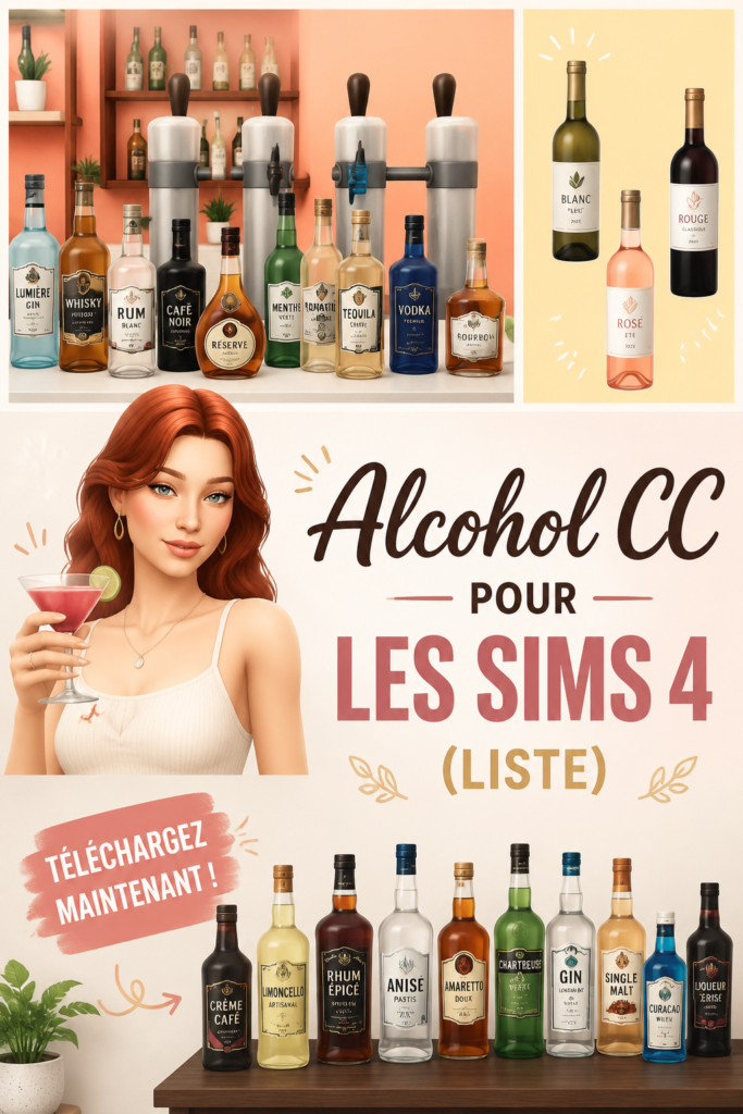 Capture d'écran de boissons alcoolisées présentées dans Les Sims 4