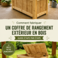 Boîte de rangement en bois réalisée pour l'extérieur, décorée avec des plantes